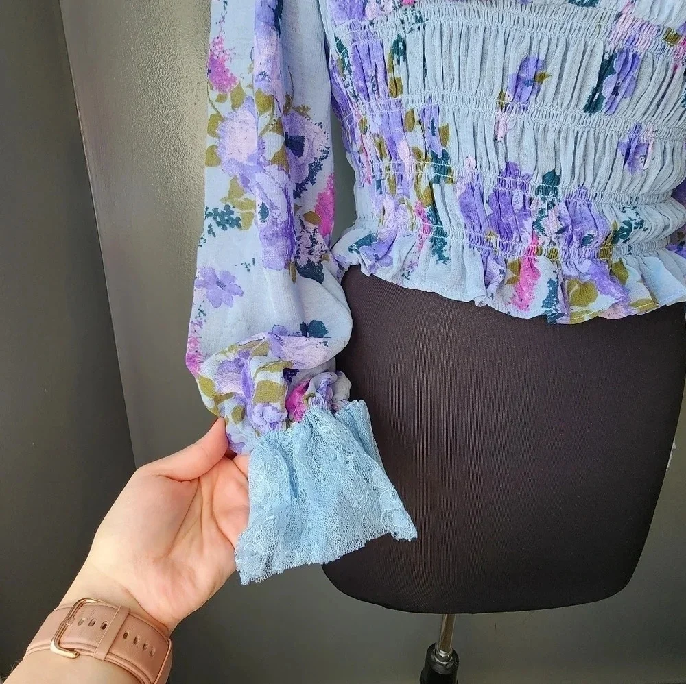 *NWT* Free People Daphne Floral Sheer Lace Top